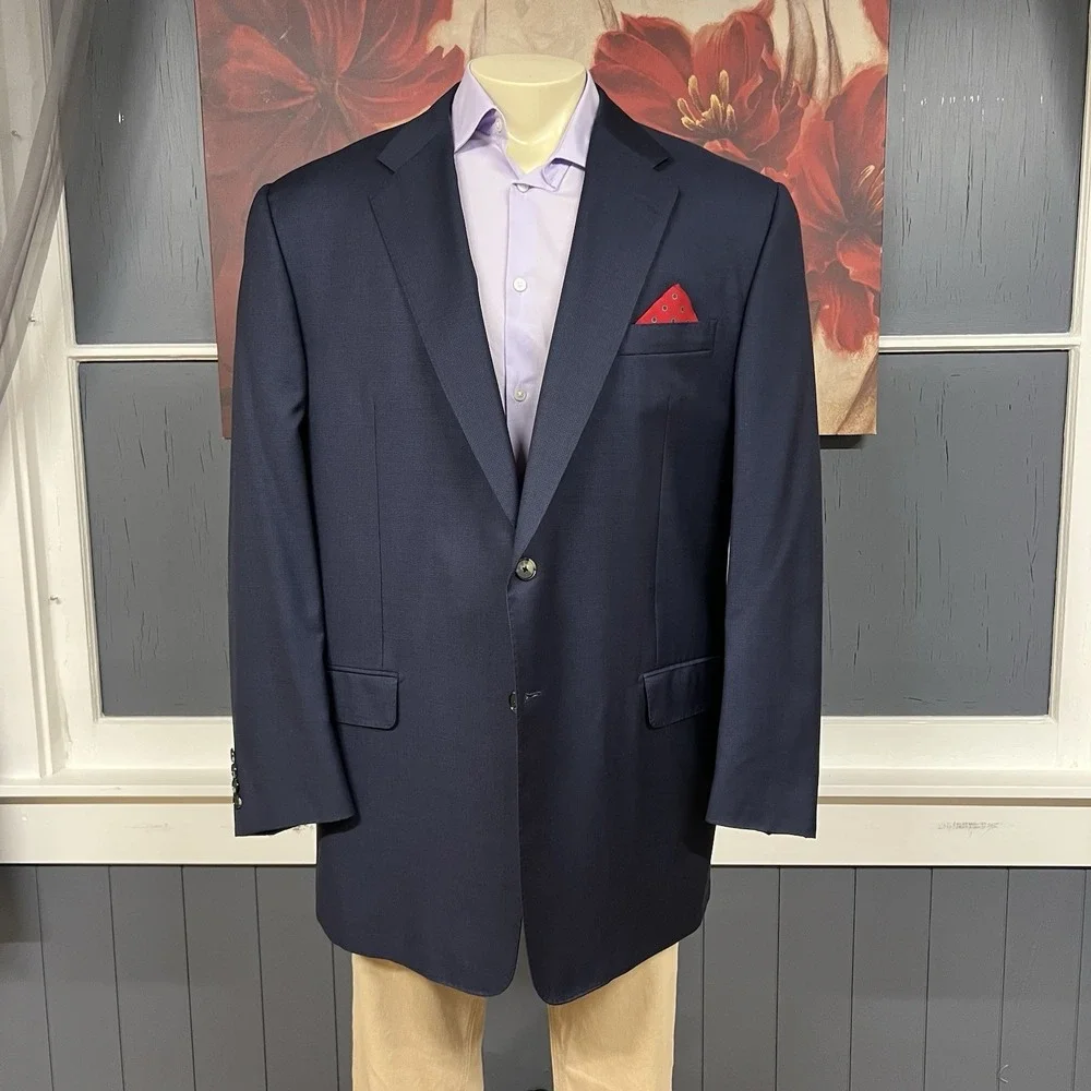 Hickey Freeman Custom Suit Mens 48L Tailored Fit Cuffed Pleated Pants 37x33 Navy